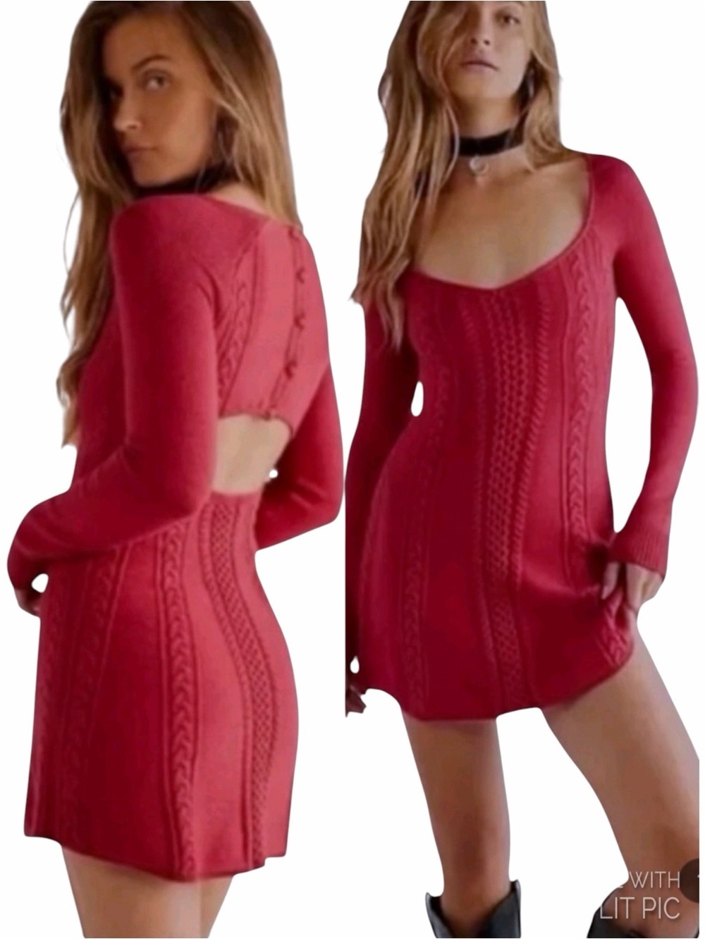 NEW Free People Small World Cable-Knit Cranberry Mini Sweater Dress Size S